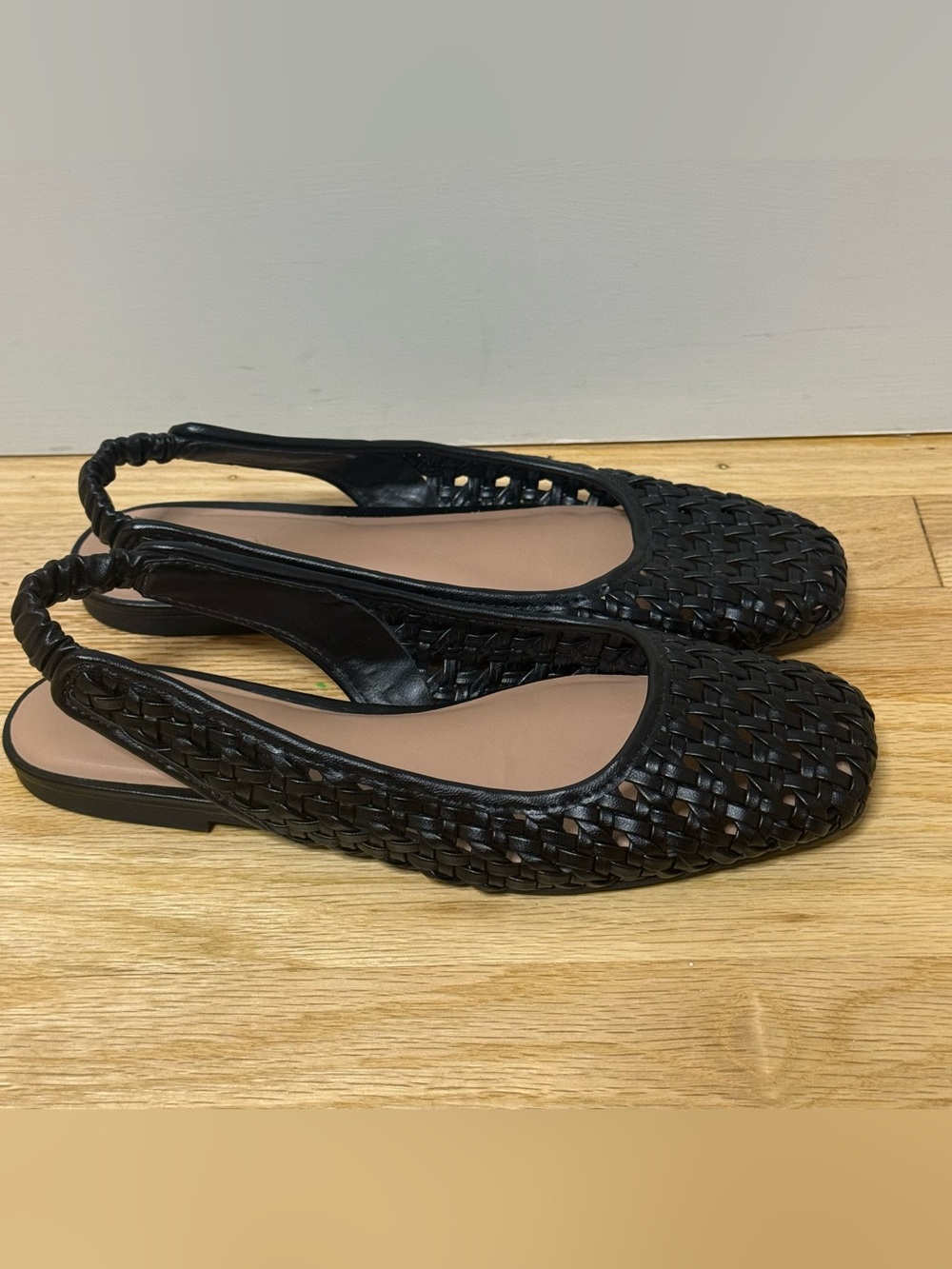 Nordstrom Arabella Woven Slingback Flats Women’s 7 Black Faux Leather Trendy